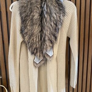 Thalia Sodi Cream Cardigan with Faux Fur Collar